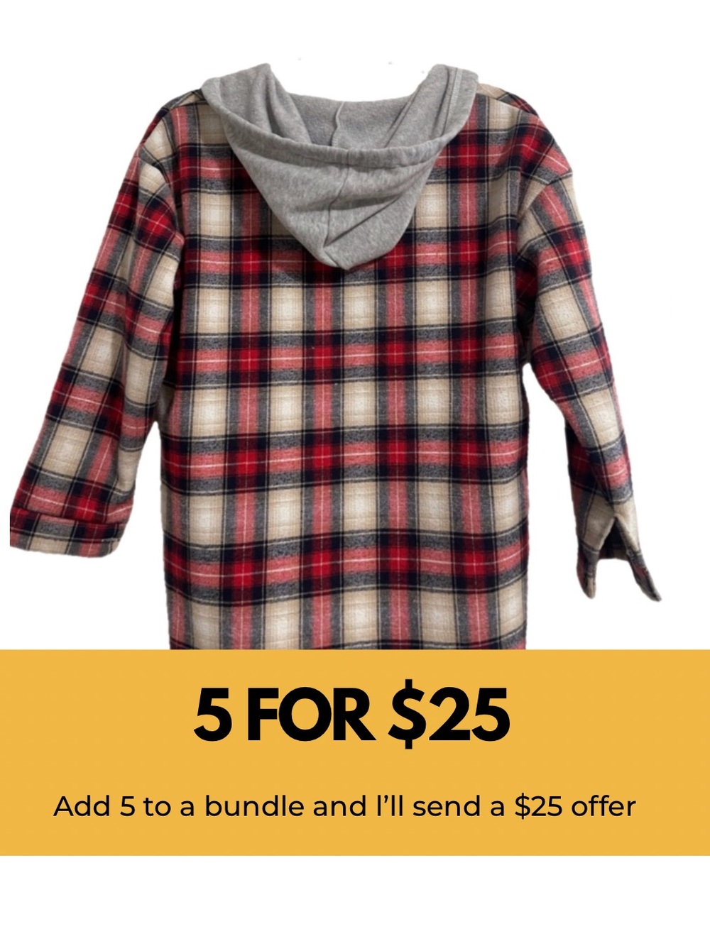 Zaful Red Plaid Hooded Flannel Shirt Jacket with Gray Hood